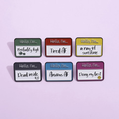 跨境幾何形金屬銘牌造型胸針  創意趣味英文字母短句系列徽章配飾