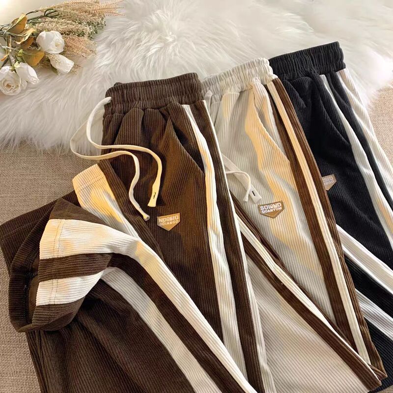 Corduroy Spring and Autumn Loose Pants for School Boys Sports Pants Fashion Brand High Street All-match Casual Pants