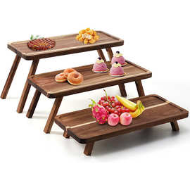 木质托盘阶梯式三层实木菜品展示盘创意点心托盘木制食品架甜品架