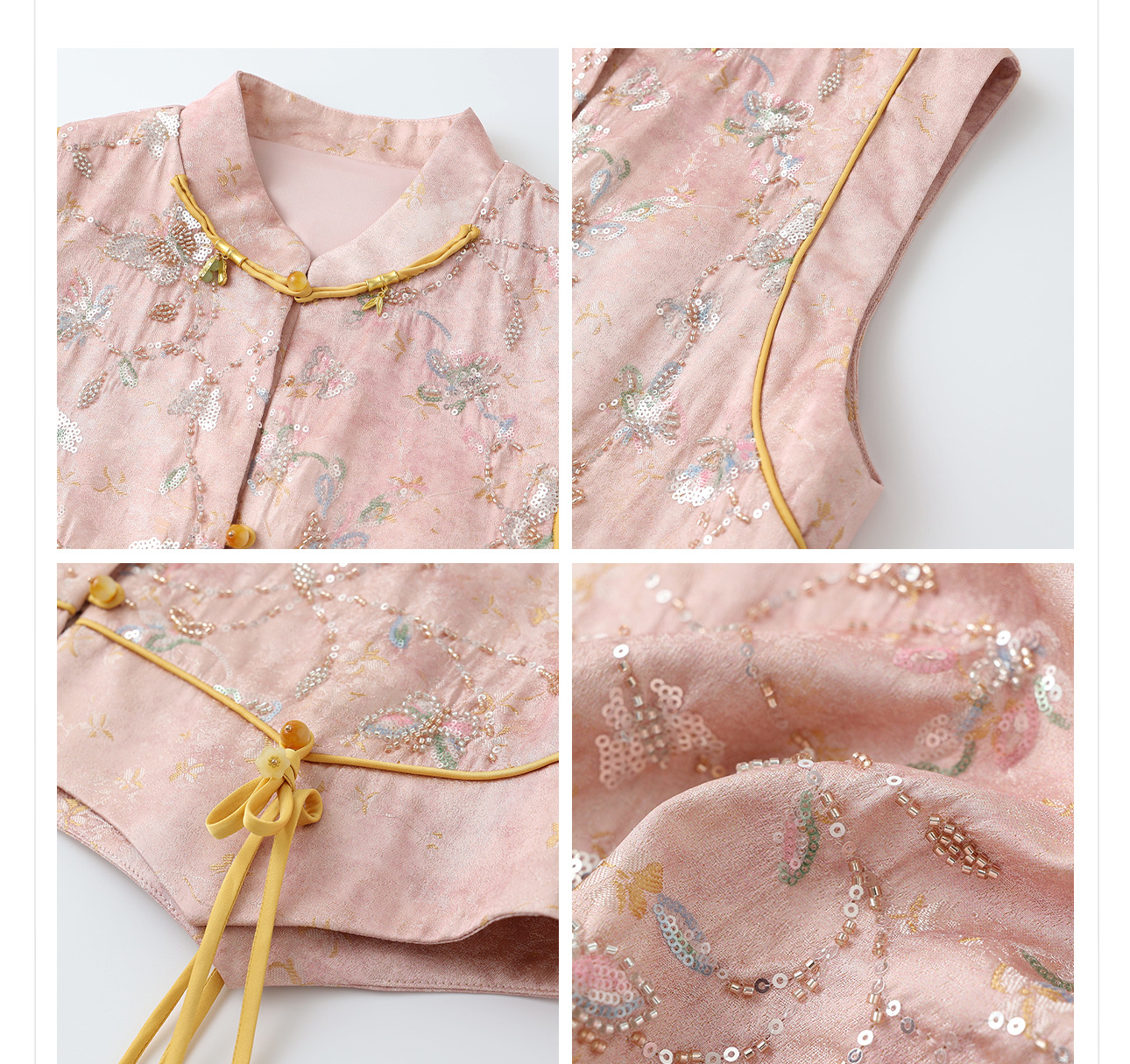 Áo hai dây thêu sequin phối tua rua cổ đứng – set chân váy midi phong cách tân Trung Hoa — nửa váy, Trang chủ chi tiết 18