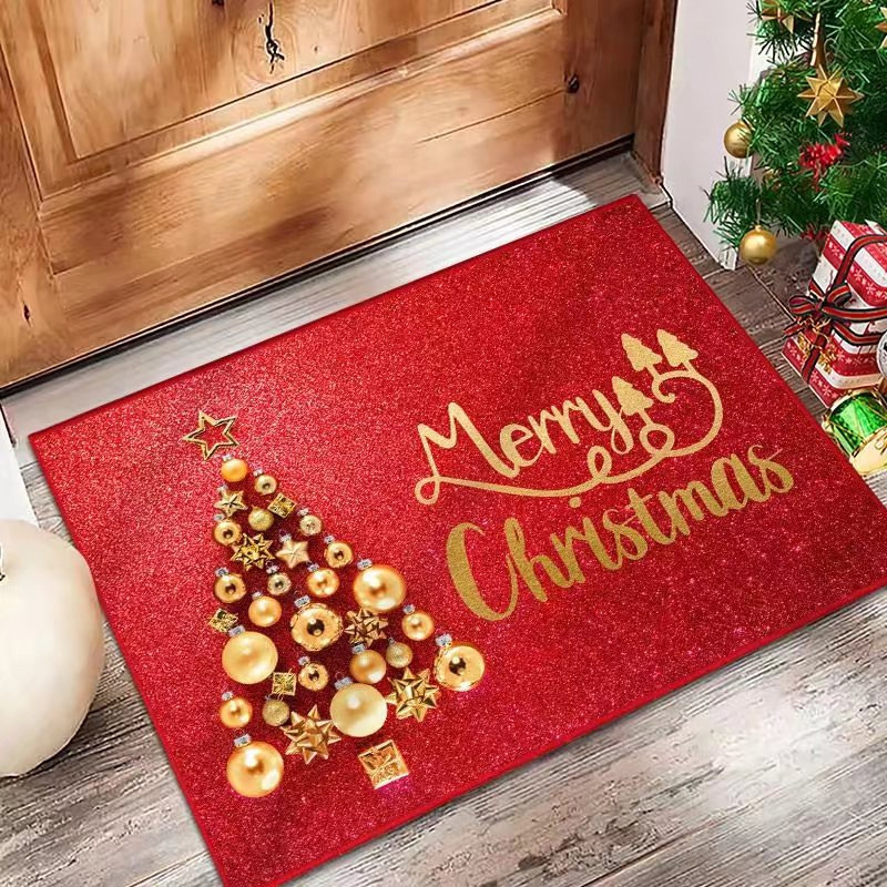 Amazon Navidad puerta de la estera de la puerta roja frotando alfombra de piso de cristal de terciopelo baño absorbente alfombra de piso antideslizante