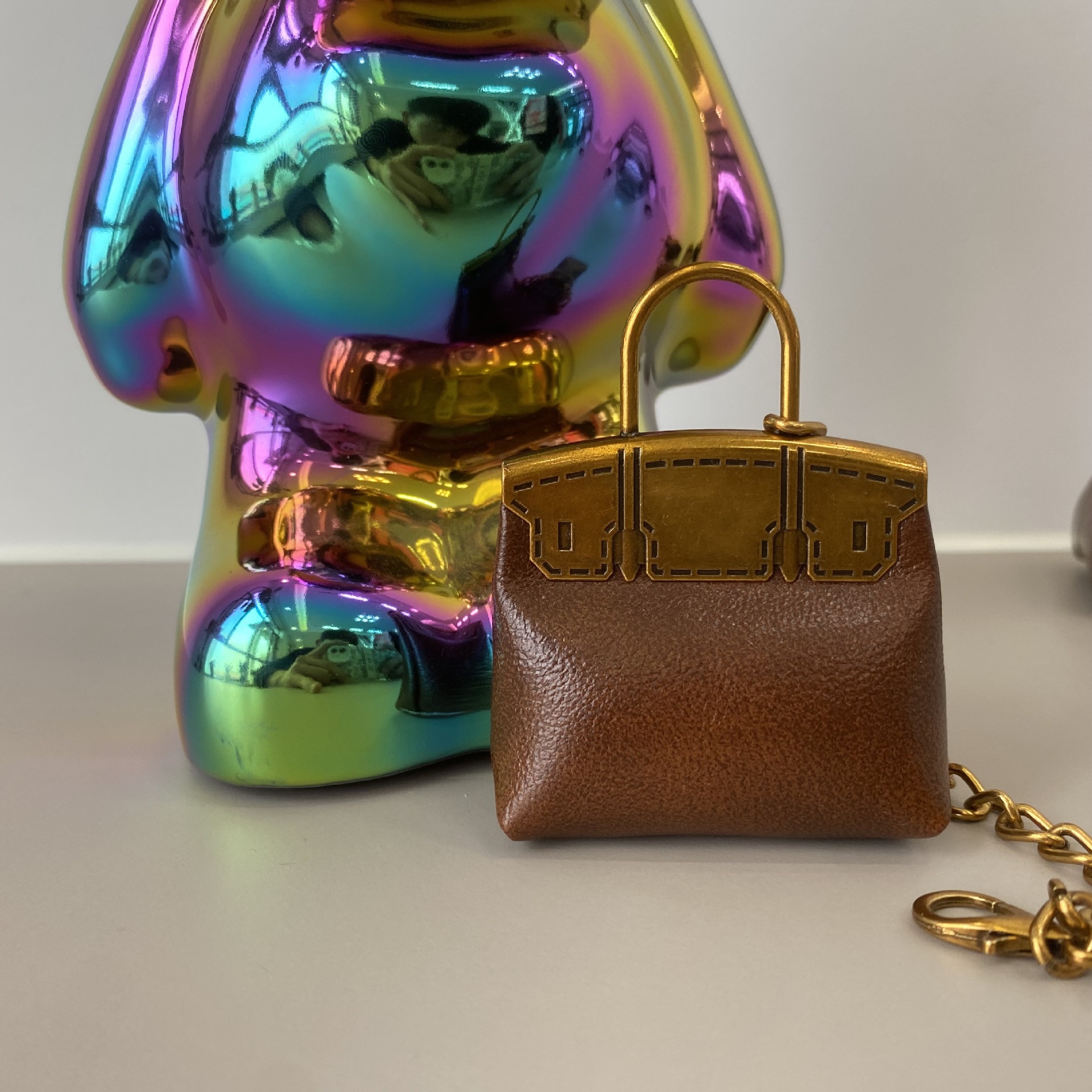 옐로우 브라운 오일 왁스 가죽 골드 체인