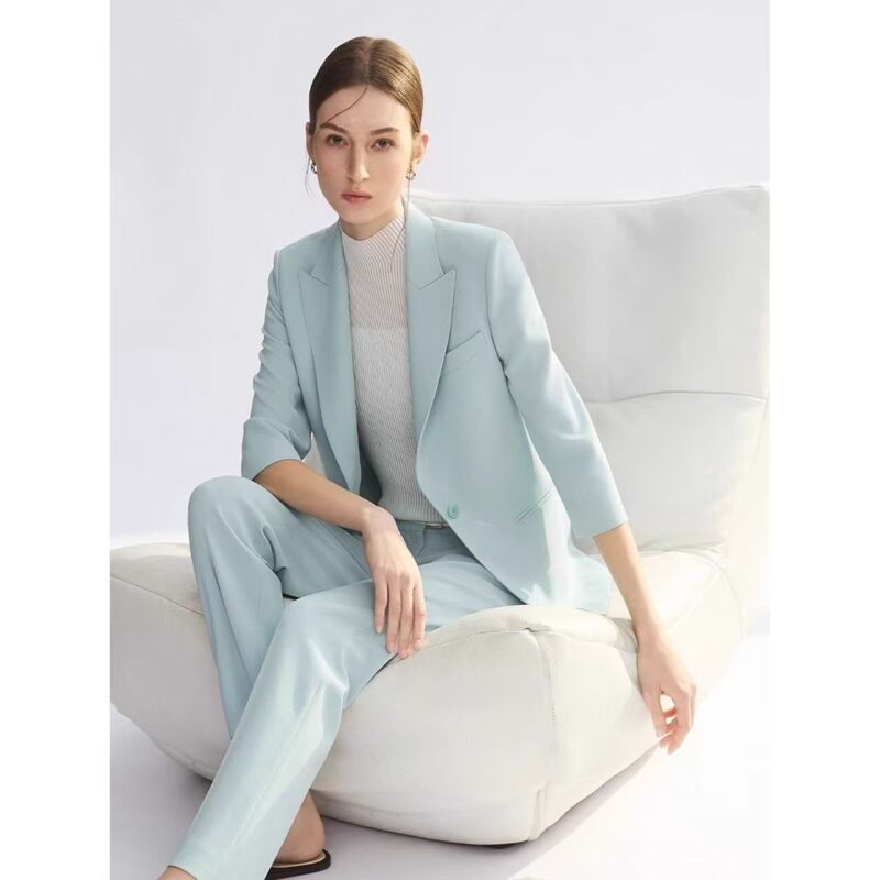 Langjia 2026 Summer New Style Notch Lapel Acetate Blazer Business Fashion Commuter High-End Women's Suit