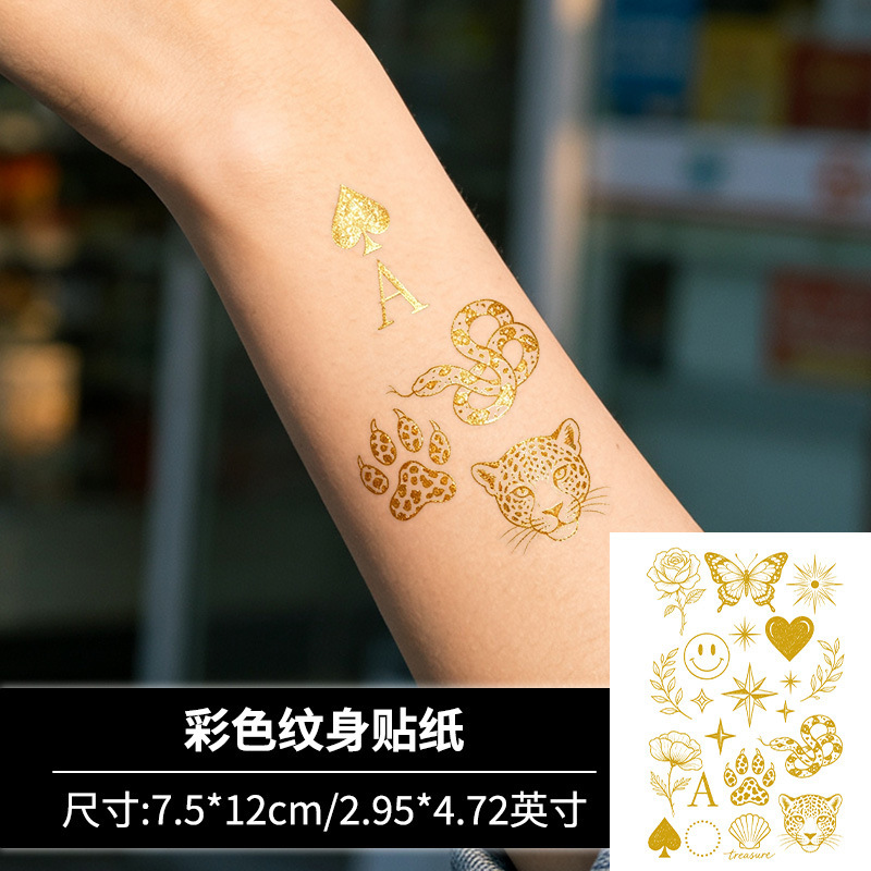 Gold Foil Tattoo Stickers Leopard Snake Claw Print Black Ace Stickers Party Music Festival Arm Waterproof Temporary Tattoos Gold Foil Tattoo Stickers Leopard Snake Claw Print Black Ace Stickers Party Music Festival Arm Waterproof Temporary Tattoos