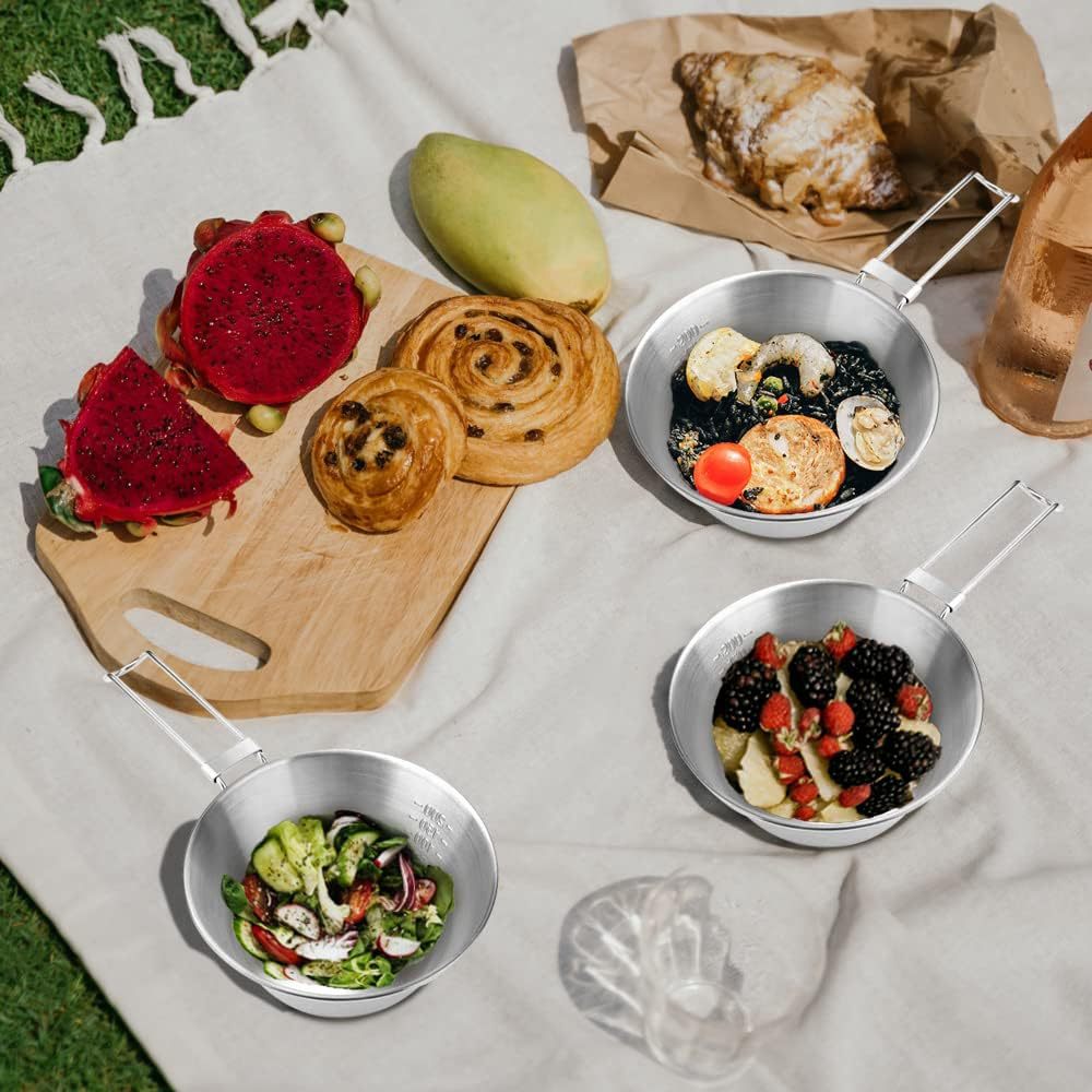 Ensaladera de acero inoxidable 304 portátil plegable picnic montañismo ensalada taza camping al aire libre vajilla traje camping tazón