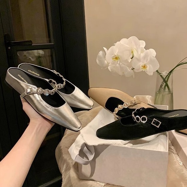 Grape mother with 4cm inside increased French square head with shallow mouth all-match Muller half slipper women's summer sandals