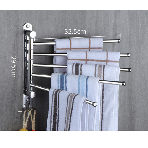 Cross-border sourced 304 stainless steel foldable towel rack with swivel rod bathroom towel holder without drilling