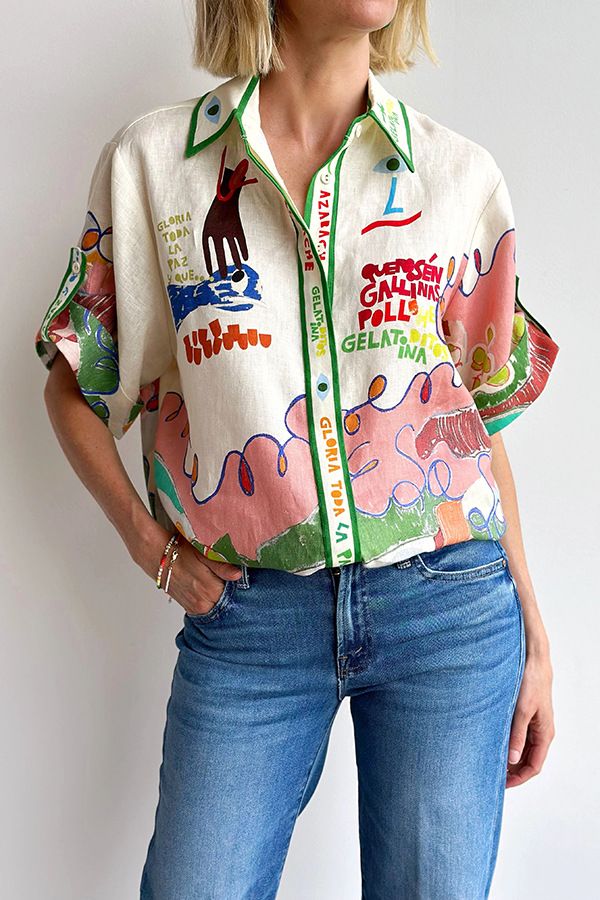 Linen, Polyester Fabric Type Wholesale Women's Streetwear Multicolor Half Sleeve Blouses