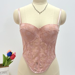 Wholesale Custom Mesh See-Through Boned Lace Camisole Jacquard Women's Tank Top Foreign Trade Sexy Strap Vest-Style Bra