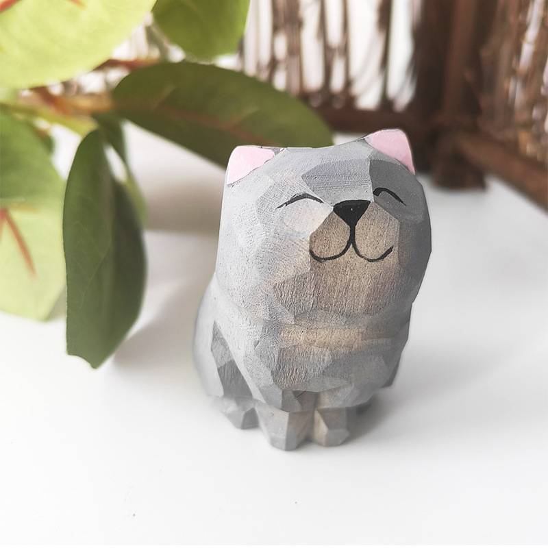 可爱木雕小猫批发木质工艺品猫咪创意桌面装饰品纯实木手工雕刻|undefined