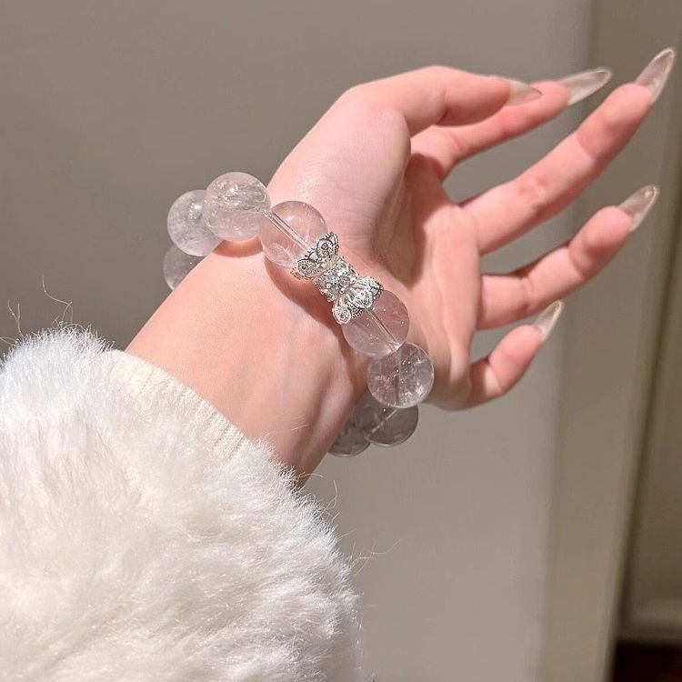 安神稳定情绪2025春夏新款天然白幽灵水晶手串女灰紫兔毛串珠手链|undefined