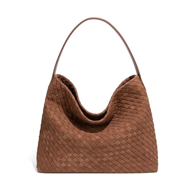 Luxury Large Capacity Women's Woven Bag - Shoulder Crossbody Underarm Bucket Bag Matte Suede Tote - Thumbnail 8