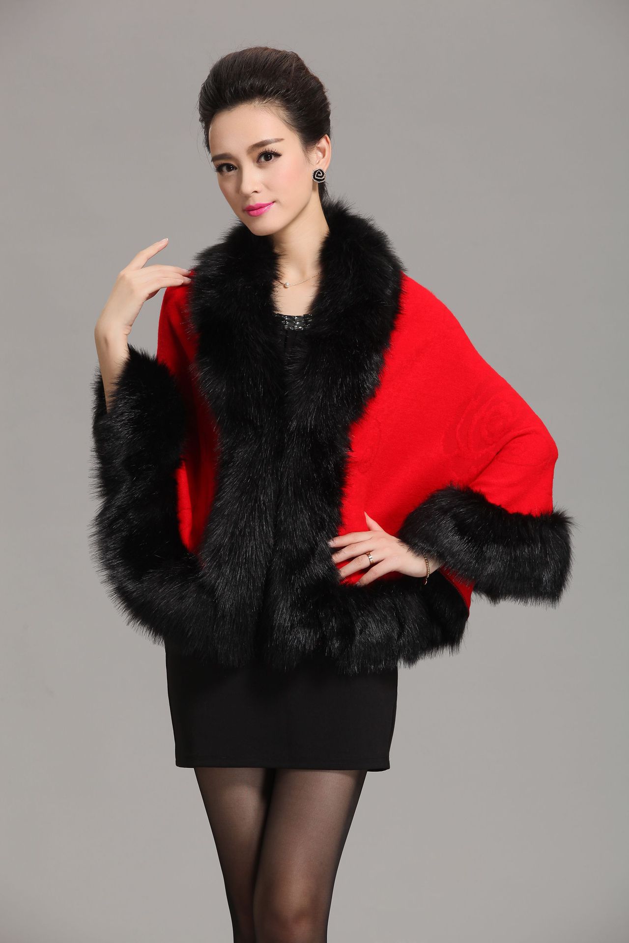 new  fox fur shawl cape large size women's knitted cardigan jacket_voghion.com