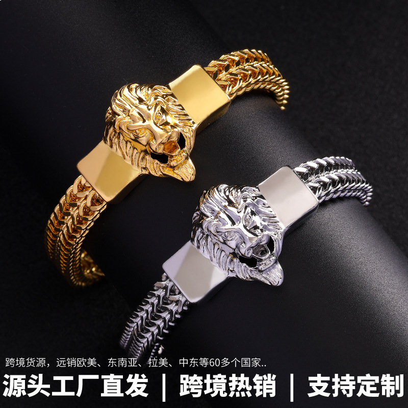 Cross-border lion head bracelet European and American men's hip-hop bracelet 4*8mm stainless steel chain jewelry manufacturers wholesale