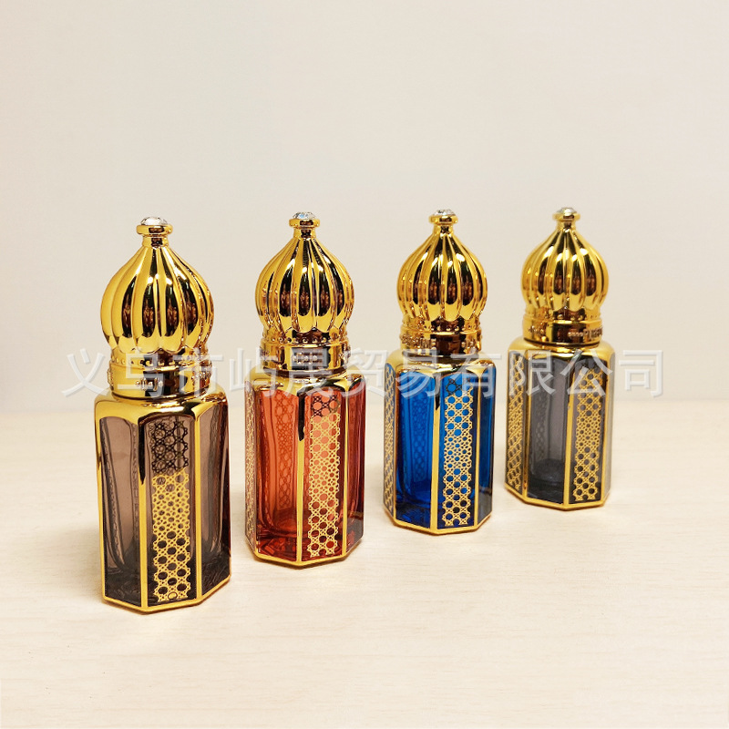 6ml botella de bola de rodillo de aceite esencial viaje perfume sub-botella de vidrio grueso galvanoplastia tallado Medio Oriente árabe botella de aceite esencial