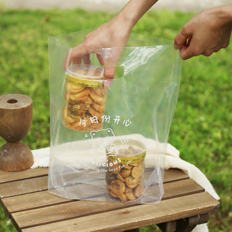 透明加厚手拎袋烘焙西點蛋糕甜品麵包食品外賣手提塑料打包袋