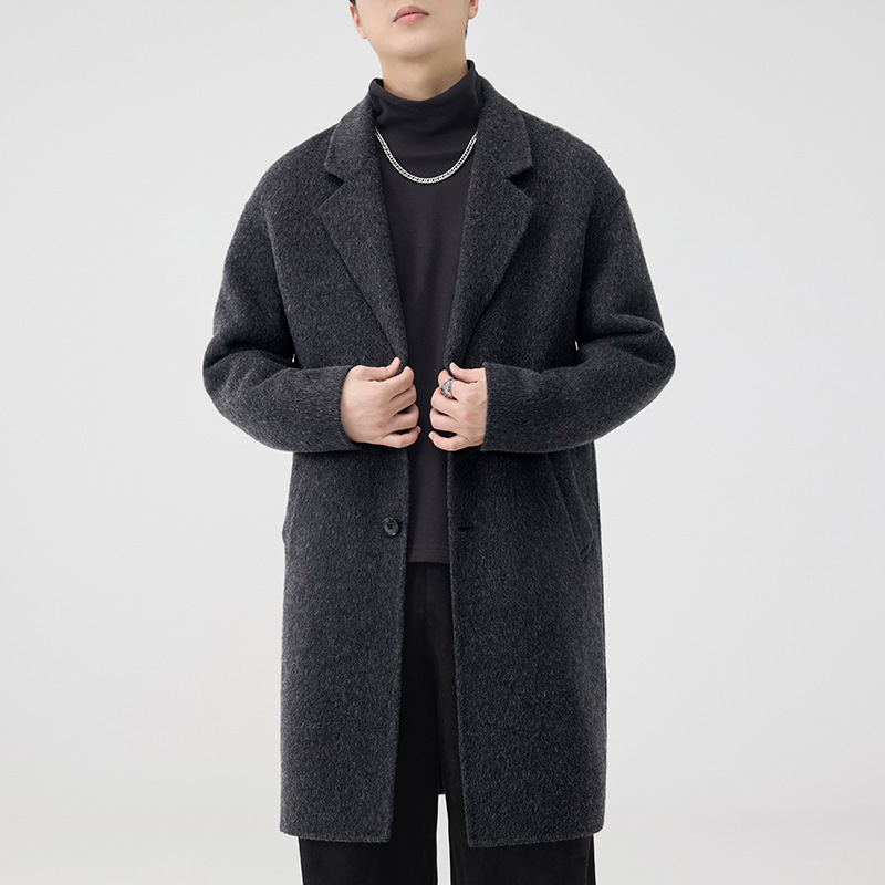2025 invierno nuevo doble cara tweed cachemir tweed abrigo de hombre largo y medio abrigo relajado gris carbón sin image 1