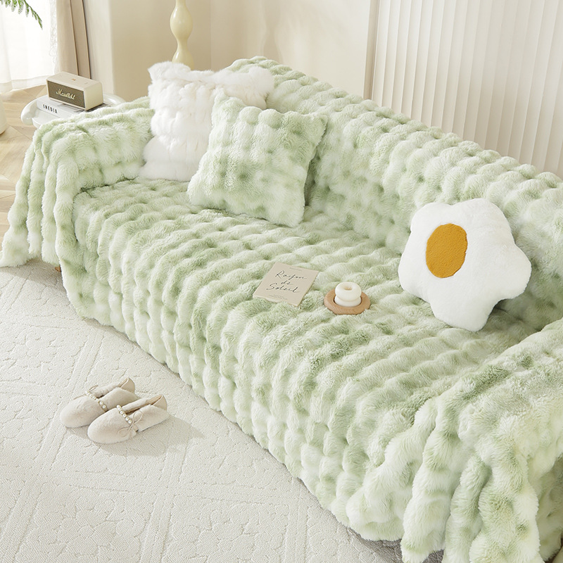 Invierno peluche engrosado toalla de sofá con dopamina conejo peludo de red roja cojín universal cómodo