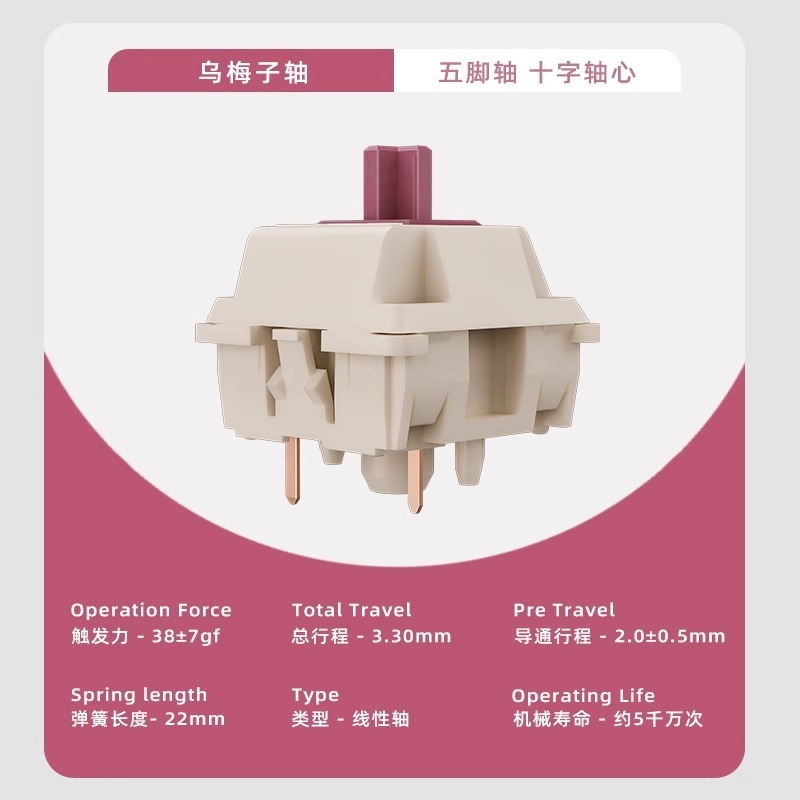 新盟乌梅子声优轴38g线性轴HIFI脆响型客制化机械键盘麻将音轴体|undefined
