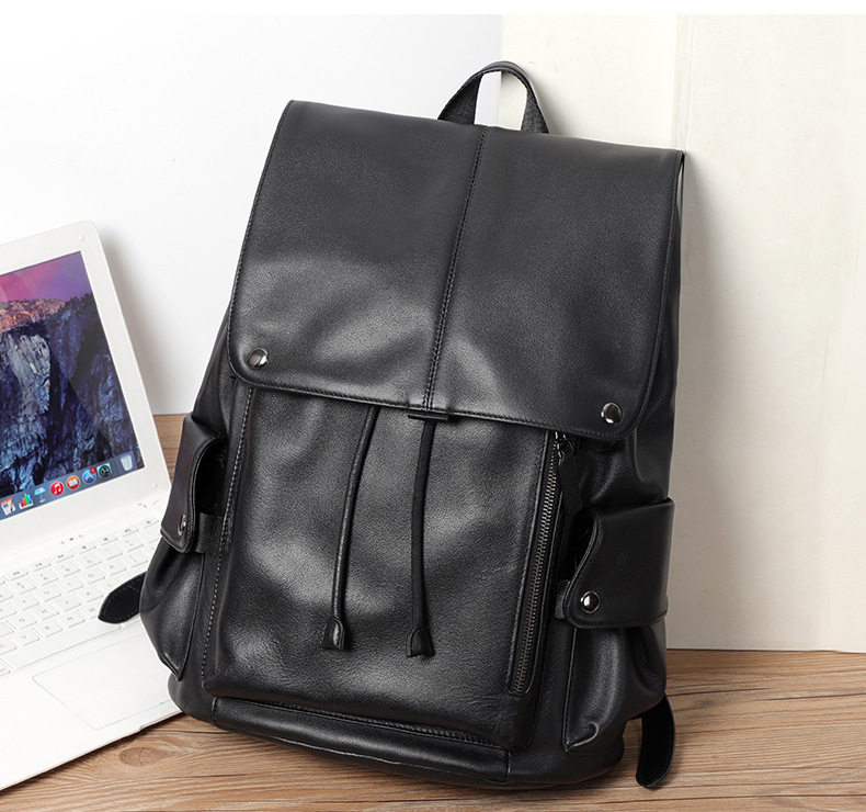Ba lô da bò thật cho nam, kiểu dáng thời trang, đựng laptop 14 inch, dung tích 36–55L — Màu đen chi tiết 4