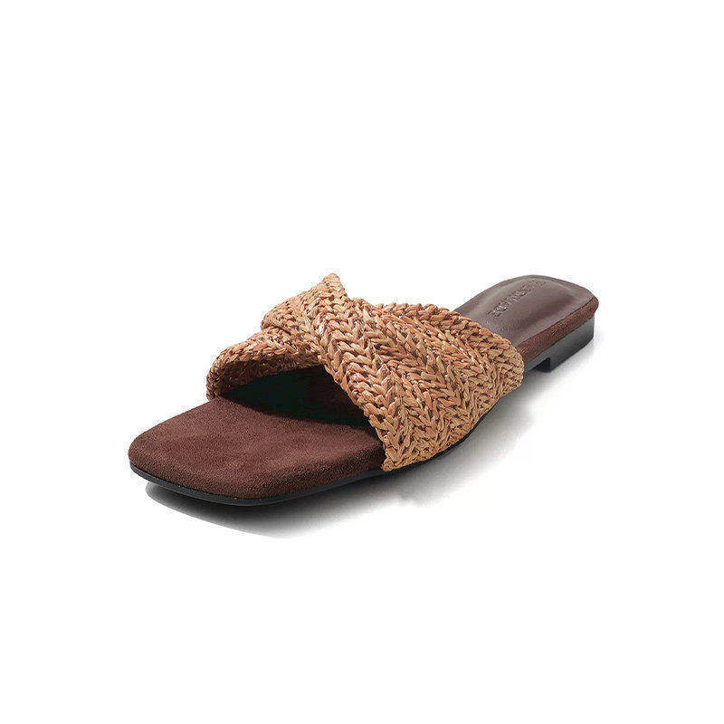 Summer 2026 New Style Outdoor Woven Breathable Slip-On Sandals Official Genuine Square-Toe Flat Sandals for Women Summer 2026 New Style Outdoor Woven Breathable Slip-On Sandals Official Genuine Square-Toe Flat Sandals for Women