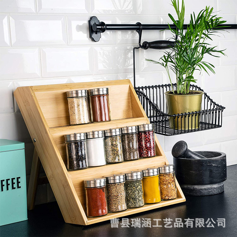 Bamboo multi-layer desktop storage rack kitchen condiment bamboo…