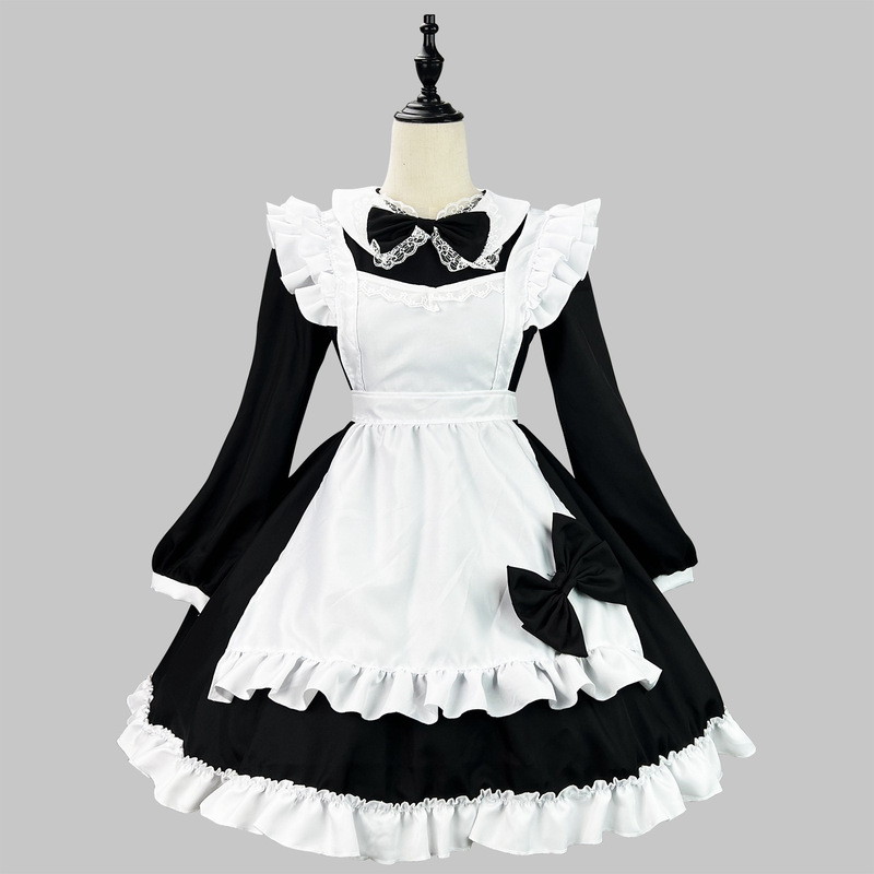オリジナル超萌え日系白黒メイド服クロスボーダー長袖メイド服コスプレ衣装|undefined