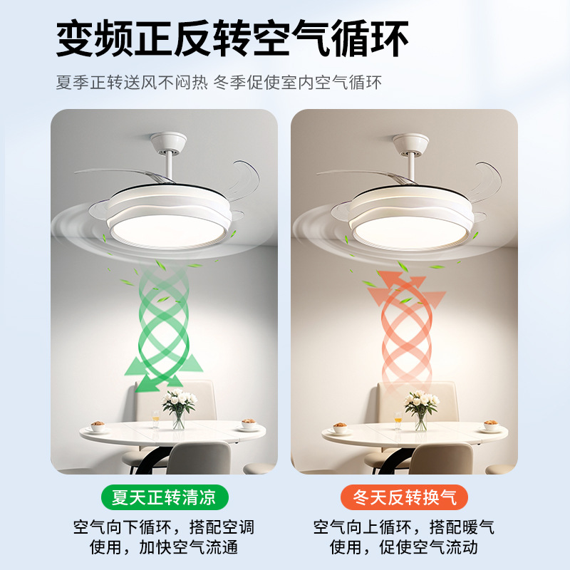Comedor ventilador invisible lámpara de conversión de frecuencia simple moderna sala de estar doméstica dormitorio ventilador de techo lámpara de techo Zhongshan luminaria 125L image 4