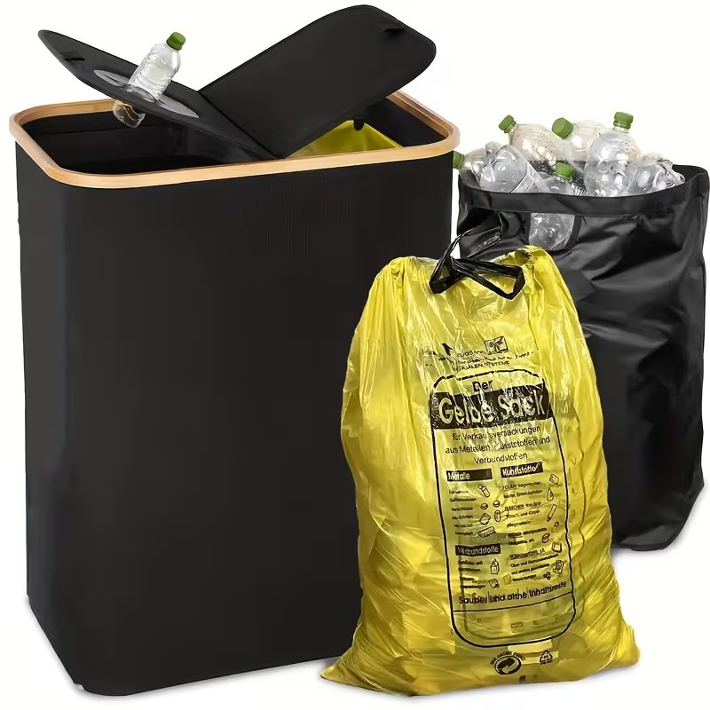 2-in-1 Heavy-Duty Plastic Waste and Food Waste Organizer with Washable Inner Bag and Lid for Kitchen Trash Bin
