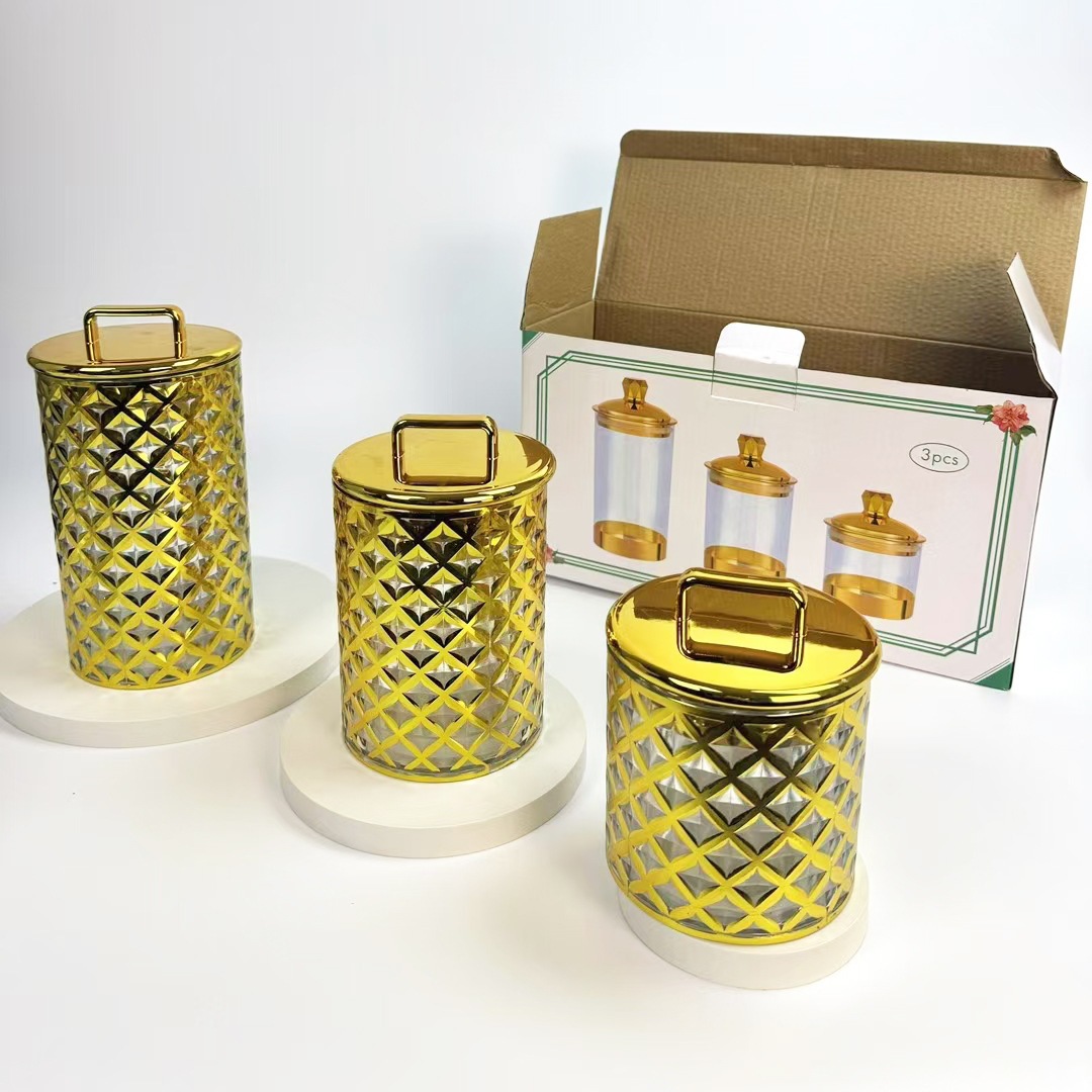Fábrica de exportación Phnom Penh cubierta de diamante chapado en oro latas de sellado redondas nuevas botellas de plástico selladas latas de caramelo almacenamiento tres image 4