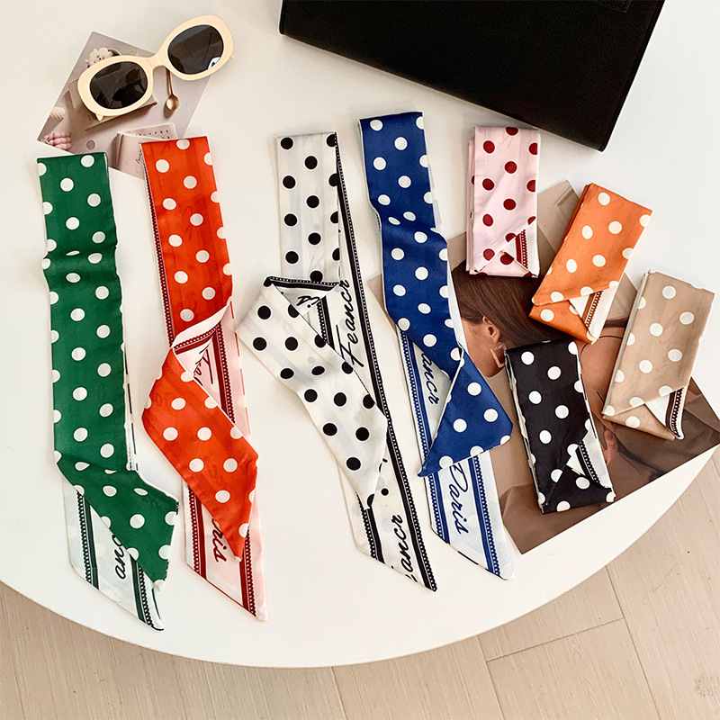 Polka Dot Long Silk Scarf, High-End New Style Wrist Scarf, Decorative Ribbon, Versatile Multi-Purpose Headscarf, Hairband, Belt