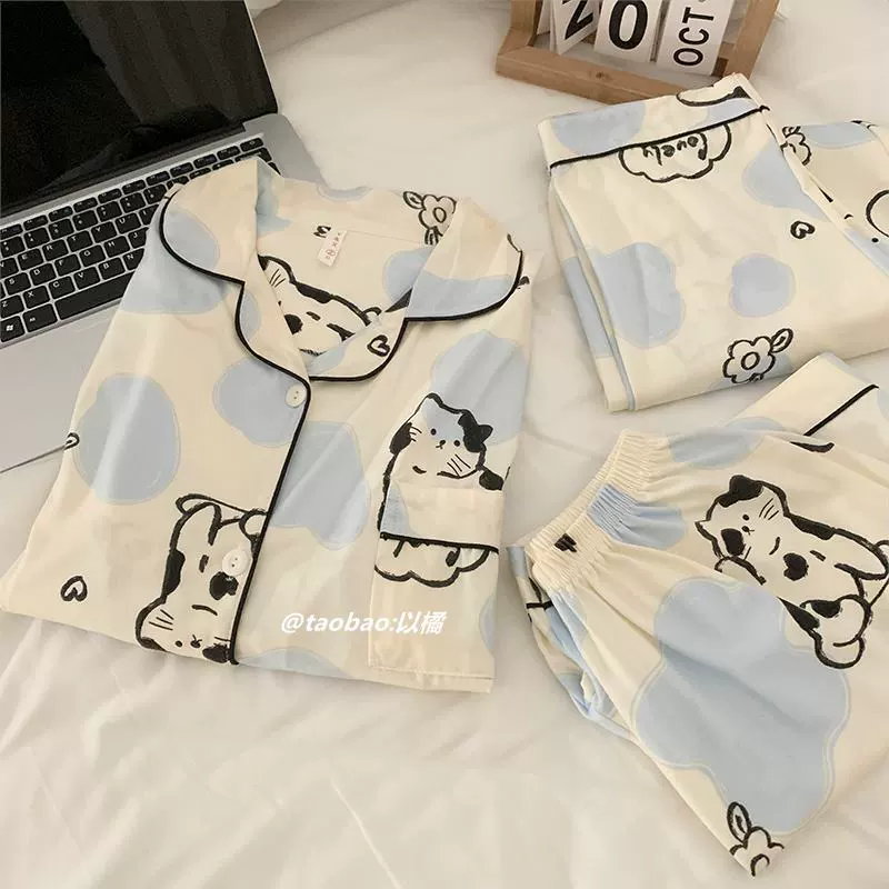 Летняя пижама Brand, хлопок, короткий рукав, мультяшный принт, двойные шорты или 3‑предм.