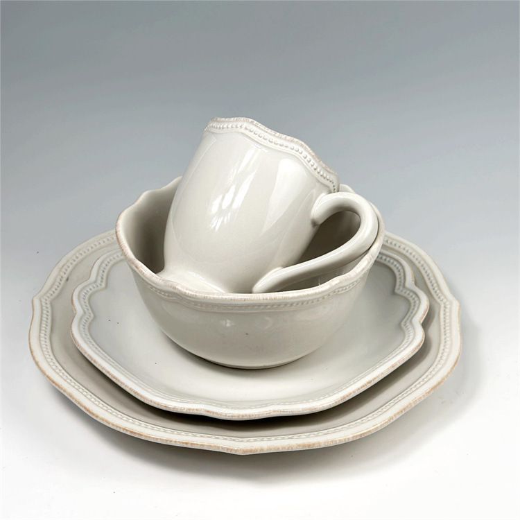 Export Ceramics American Lenox Old Pearl Relief Series Lace Mug Bowl Steak Plate Western Food Tableware