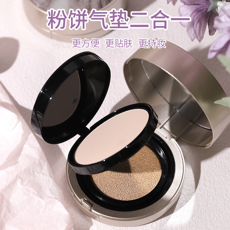 Light and Translucent Double-Layer Air Cushion Powder Compact, Two-In-One Air Cushion for Oil Control, Concealing, and Setting Makeup, Long-Lasting and Non-Caking