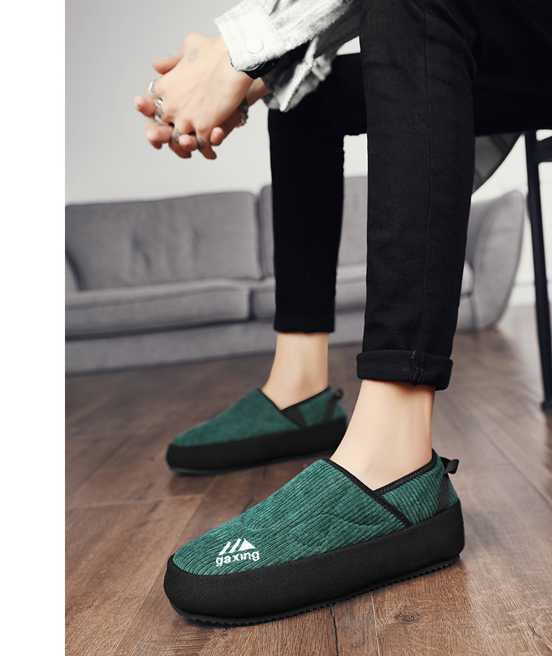 Live streaming style with velvet warm cotton thick sole and low cut sleeves for lazy feet, bean shoes, men's trendy_voghion.com