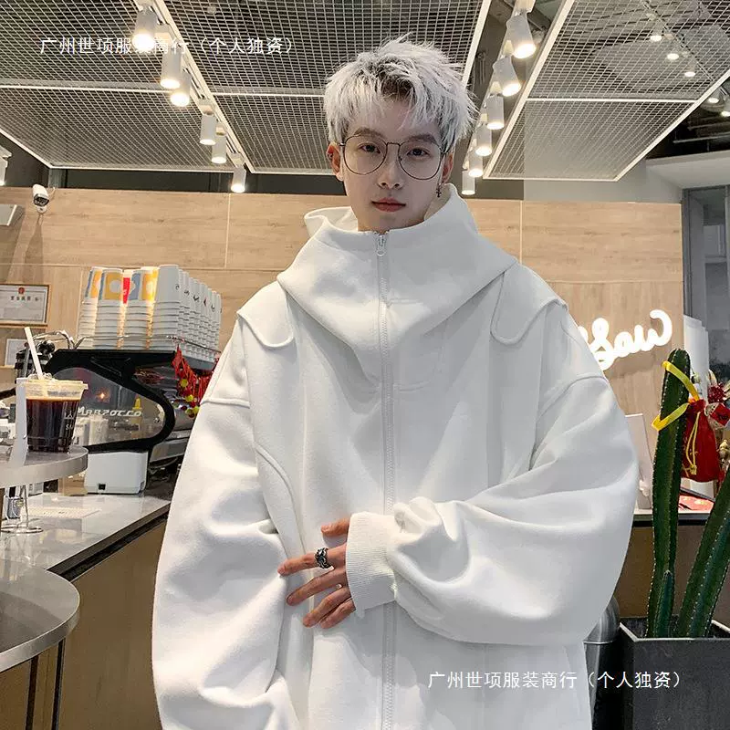 Большой размер 300 фунтов модный кардиган свитер мужской 2024 весна и осень новый красивый красивый тяжелый свободный пиджак с капюшоном