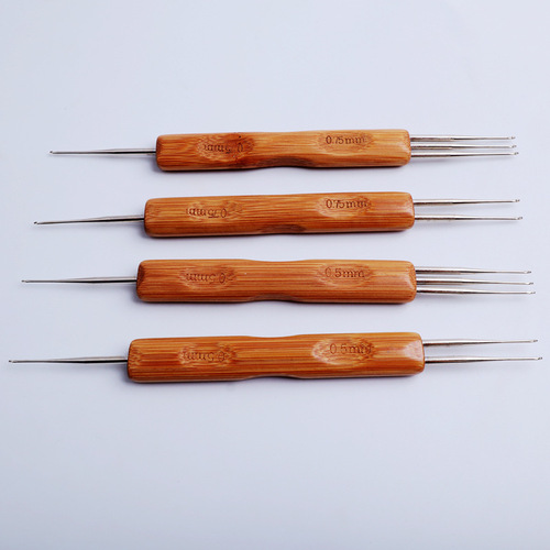 Dreadlock crochet hook carbonized metal head 0.5-0.75 wig crochet hook DIY weaving tool bamboo handle crochet set