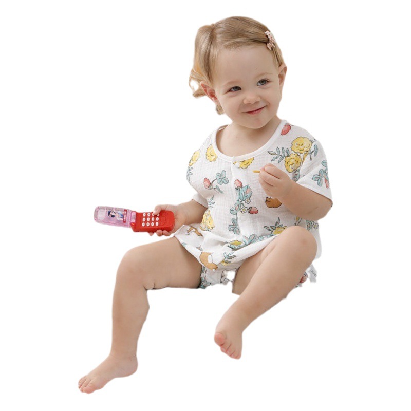 Mono de gasa antibacteriana de algodón puro para bebés, mono fino de manga corta para niñas recién nacidas.