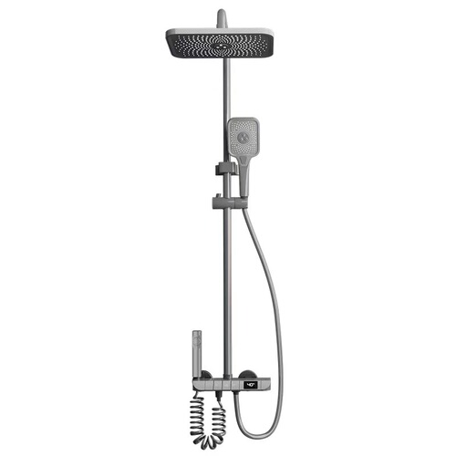Gun gray shower head set all-copper household surface-mounted pressurized nozzle bath shower constant temperature digital display shower head