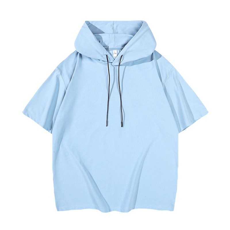 Solid Color Hooded Short-Sleeved T-Shirt for Men, Summer Breathable Loose Hoodie, Trendy Men's Thin Pullover Half-Sleeved Sweatshirt Solid Color Hooded Short-Sleeved T-Shirt for Men, Summer Breathable Loose Hoodie, Trendy Men's Thin Pullover Half-Sleeved Sweatshirt