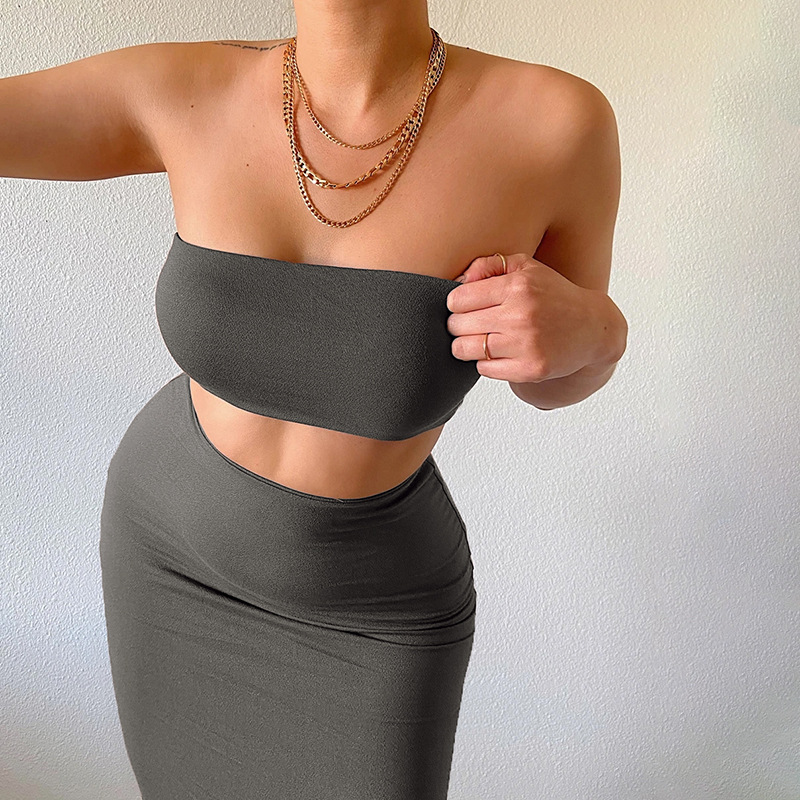 2025 New Summer Women's Fashion Cross-Border Tube Top Slim Fit Bodycon Skirt Set Wholesale From Manufacturer_ecoleips.com