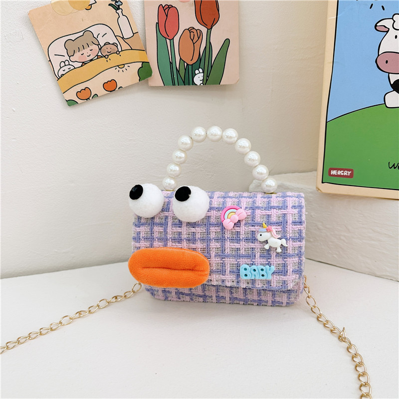 Bolso de perla para niños 2023 nuevo algodón y lino cadena pequeña bolsa cuadrada Linda fea linda chica bolsa decorativa bolsa de mensajero