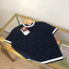 G Family 25 春夏新作老眼フルプリントコントラストレターラウンドネック半袖セーターカジュアルトップ女性用の正しいバージョン