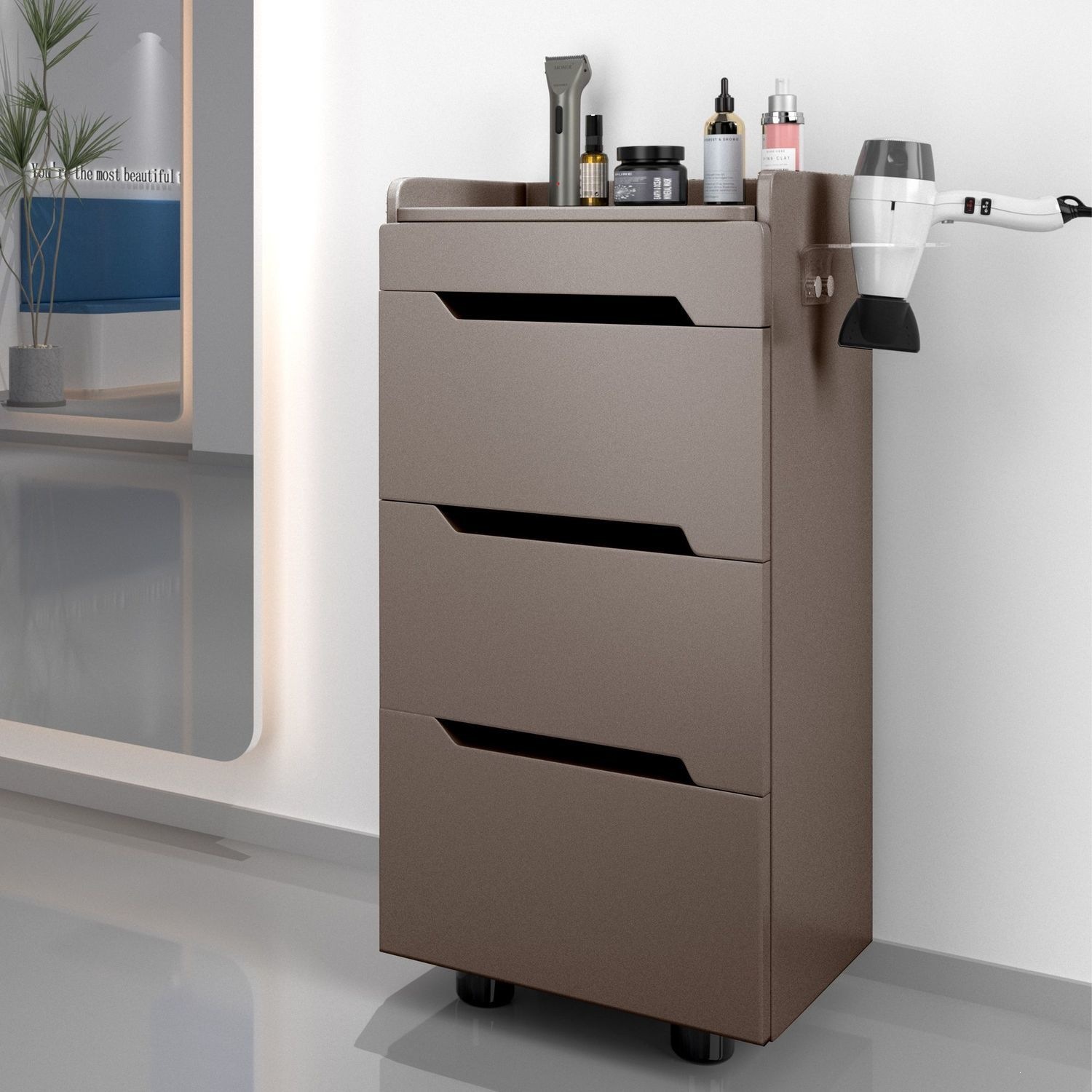 Barber Shop and Salon Specialized Tool Cabinet, Hairdressing Storage Cabinet, Fully Equipped Haircut Workstation, Wooden Storage Cabinet