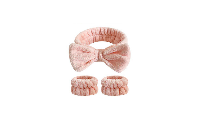 Coche de mujer transfronterizo arco de lavar la cara correa de pelo correa de muñeca impermeable de tres piezas conjunto de belleza de alta gama europea y americana