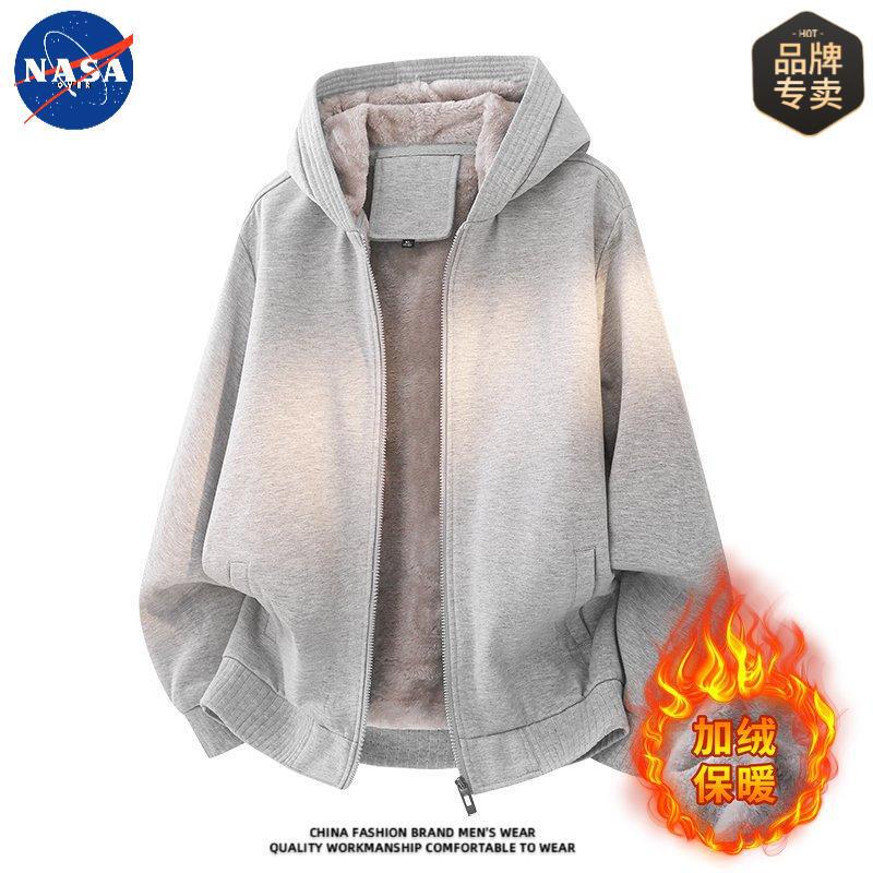 Nasa Brand High-Quality Fleece-Lined Hooded Sweatshirt for Men, Winter Warm Thickened Casual Sports Cardigan Jacket Nasa Brand High-Quality Fleece-Lined Hooded Sweatshirt for Men, Winter Warm Thickened Casual Sports Cardigan Jacket