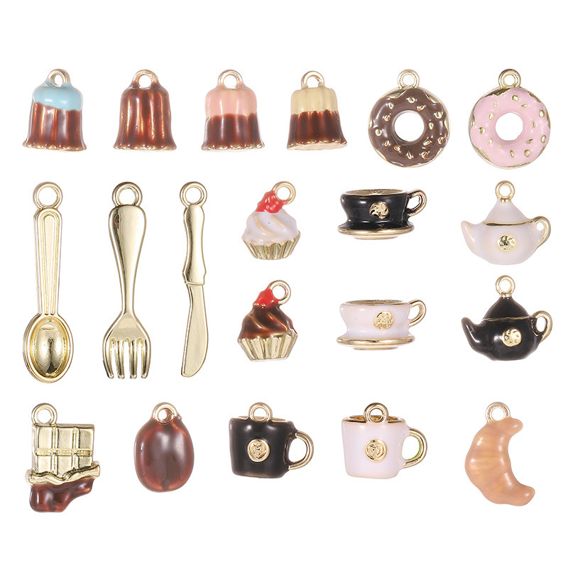 Luci series 3D miniature food play afternoon tea croissant coffee beans coffee cup chocolate pendant