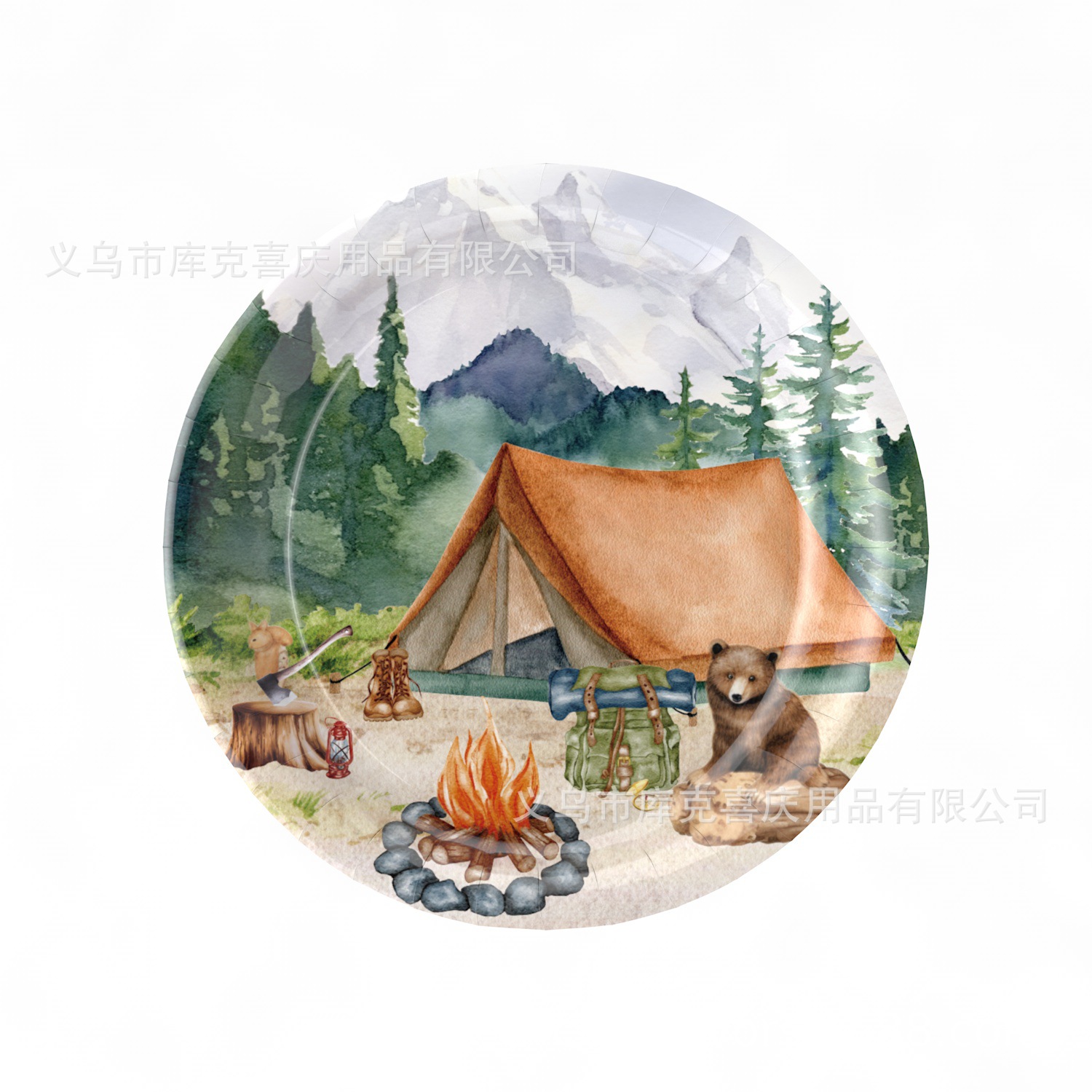 Caminata tema fiesta decoración fiesta camping hoguera bandeja de papel desechable vaso de papel toalla de papel vajilla de fiesta