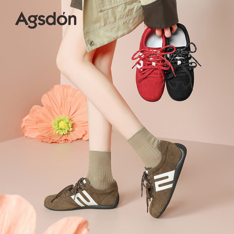 Zapatos de entrenamiento alemán rojos de Augu Shi Deng para mujeres 2025 nuevos zapatos de suela gruesa de otoño zapatos deportivos casuales zapatos de ballet para mujeres