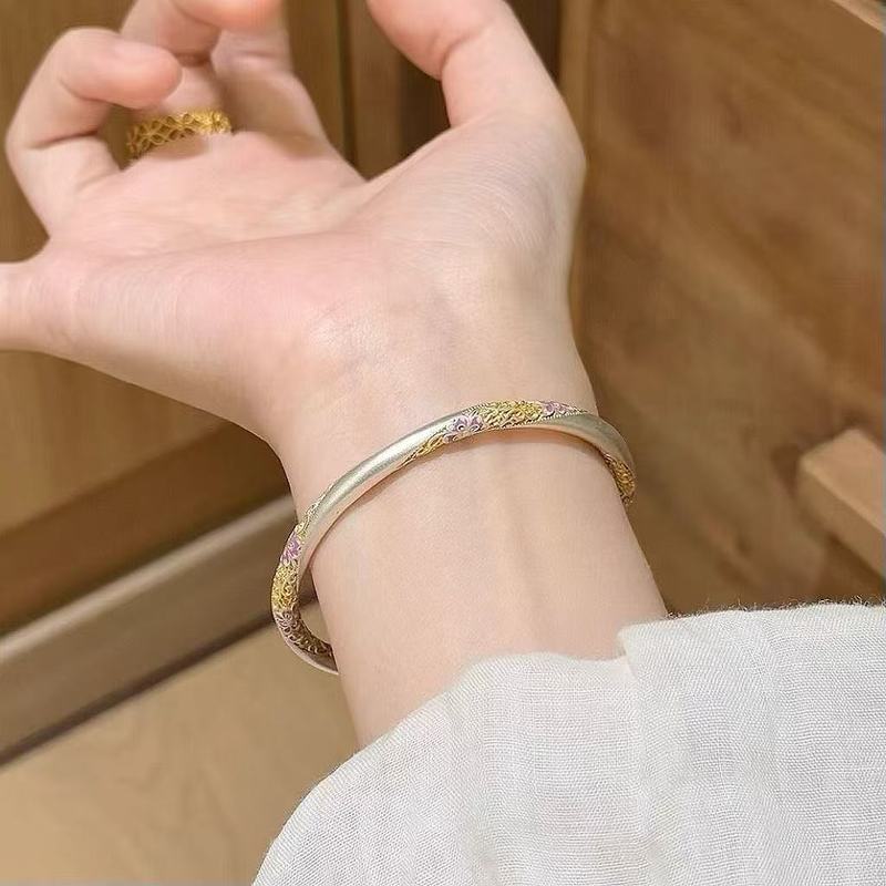 中国のレトロな絶妙なピンクの滴り釉フラワーブレスレット宮殿スタイルのニッチな甘いガーリーハート絶妙なスタッキングブレスレット|undefined